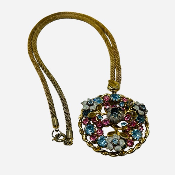 Vintage Austria Enamel Pastel Rhinestone Necklace - Picture 2 of 8
